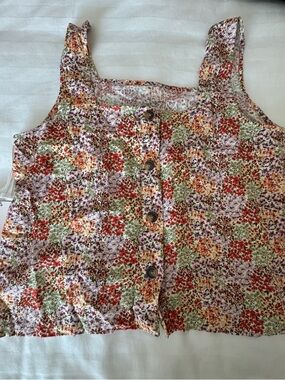 Floral Button-Front Women's Tank Top in Multi-Color
